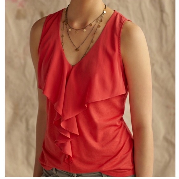 Deletta Tops - Deletta by Anthropologie Sleeveless Ruffle Top in Coral Size M